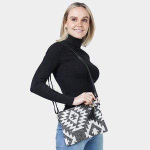 Black Western Aztec Print Crossbody / Clutch Bag